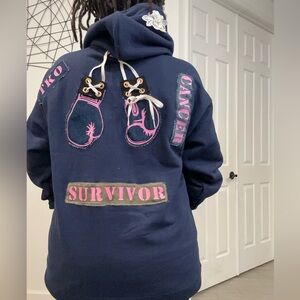 Custom Navy Hoodie with Pink Boxing Gloves Design